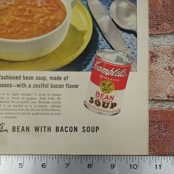 Campbells Bean with Bacon Soup - Store Shelves -1950 Original Retro Vtg PRINT AD - Picture 6 of 9